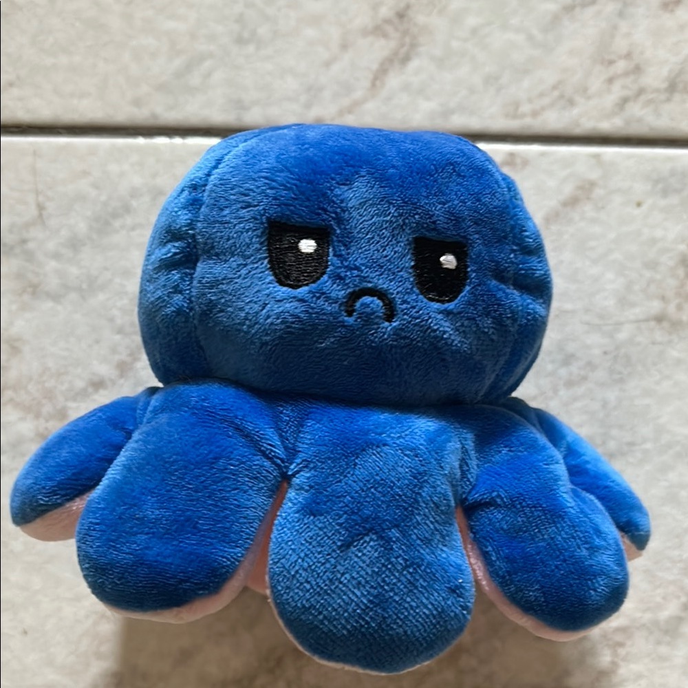 Blue Plush Octopus Toy happy sad turn sides